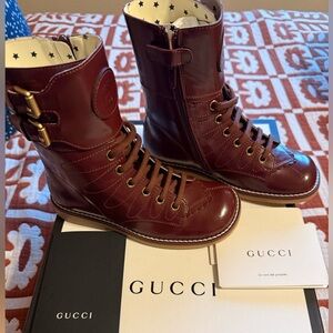 Gucci Kids - Chardonnay Leather Lace-Up Boots - Size 29